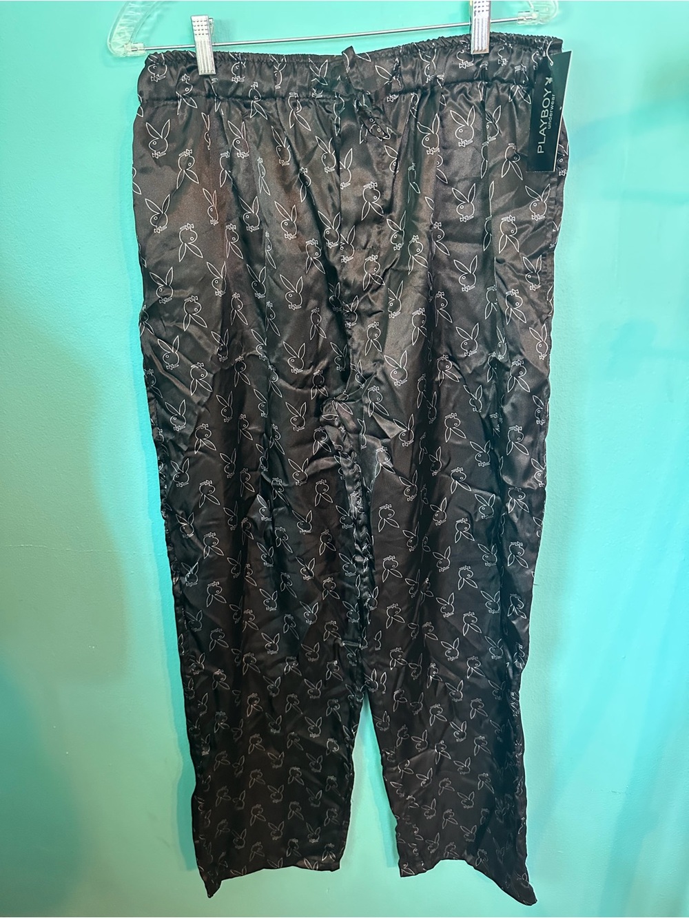 #211 NWT PLAYBOY Underwear Silk Bunny Pattern Pajama Pants L